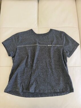 DKNY Dark Heather Gray Short Sleeve Tee with Subtle Stripe